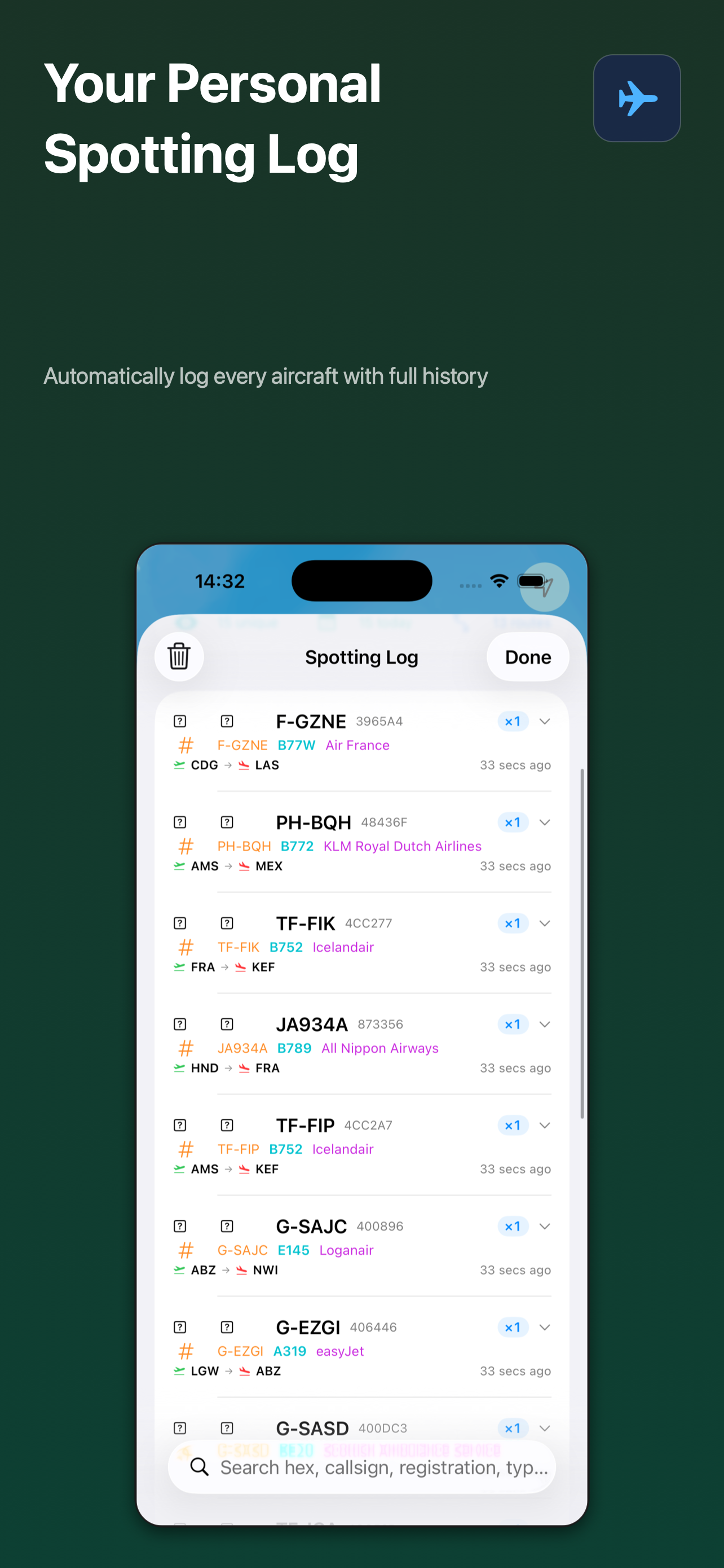 ADSBWho spotting log