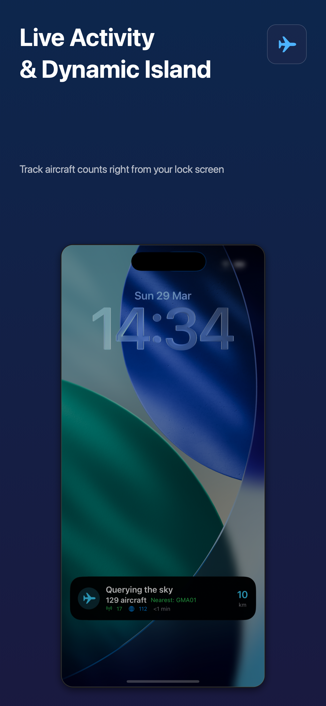 ADSBWho Live Activity on lock screen
